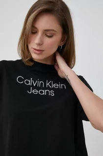 Koszulki i topy damskie - Calvin Klein Jeans t-shirt bawełniany kolor czarny - grafika 1