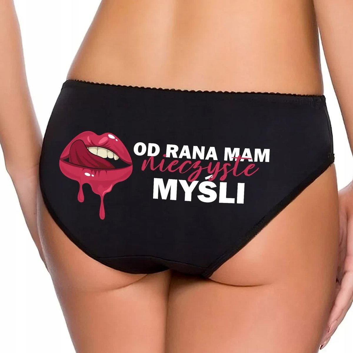 Majtki Damskie FIGI rozmiar XL Czarne NIEGRZECZNE MYŚLI Śmieszne Wzory