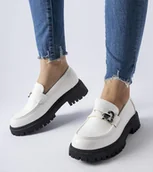 Mokasyny damskie - Biało-czarne mokasyny z klamerką Francesca-37 - miniaturka - grafika 1