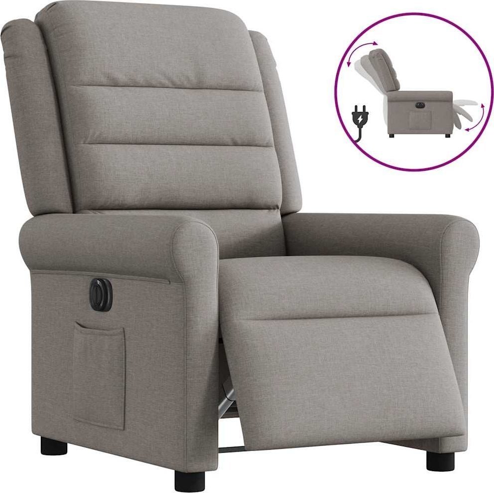 Elektryczny fotel rozkładany, kolor taupe, obity tkaniną