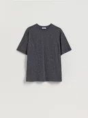 Koszulki i topy damskie - Reserved - T-shirt ze strassem - ciemnoszary - miniaturka - grafika 1