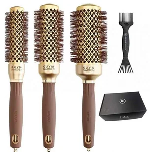 Olivia Garden Expert Blowout Shine zestaw szczotek do modelowania i suszenia 35-45-55mm + przyrząd do czyszczenia szczotek - Szczotki i grzebienie do włosów - miniaturka - grafika 1