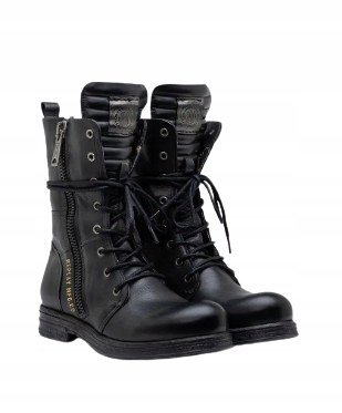 REPLAY DAMSKIE BOTKI CZARNE Z ZAPIĘCIAMI SKÓRZANE 35 JJB