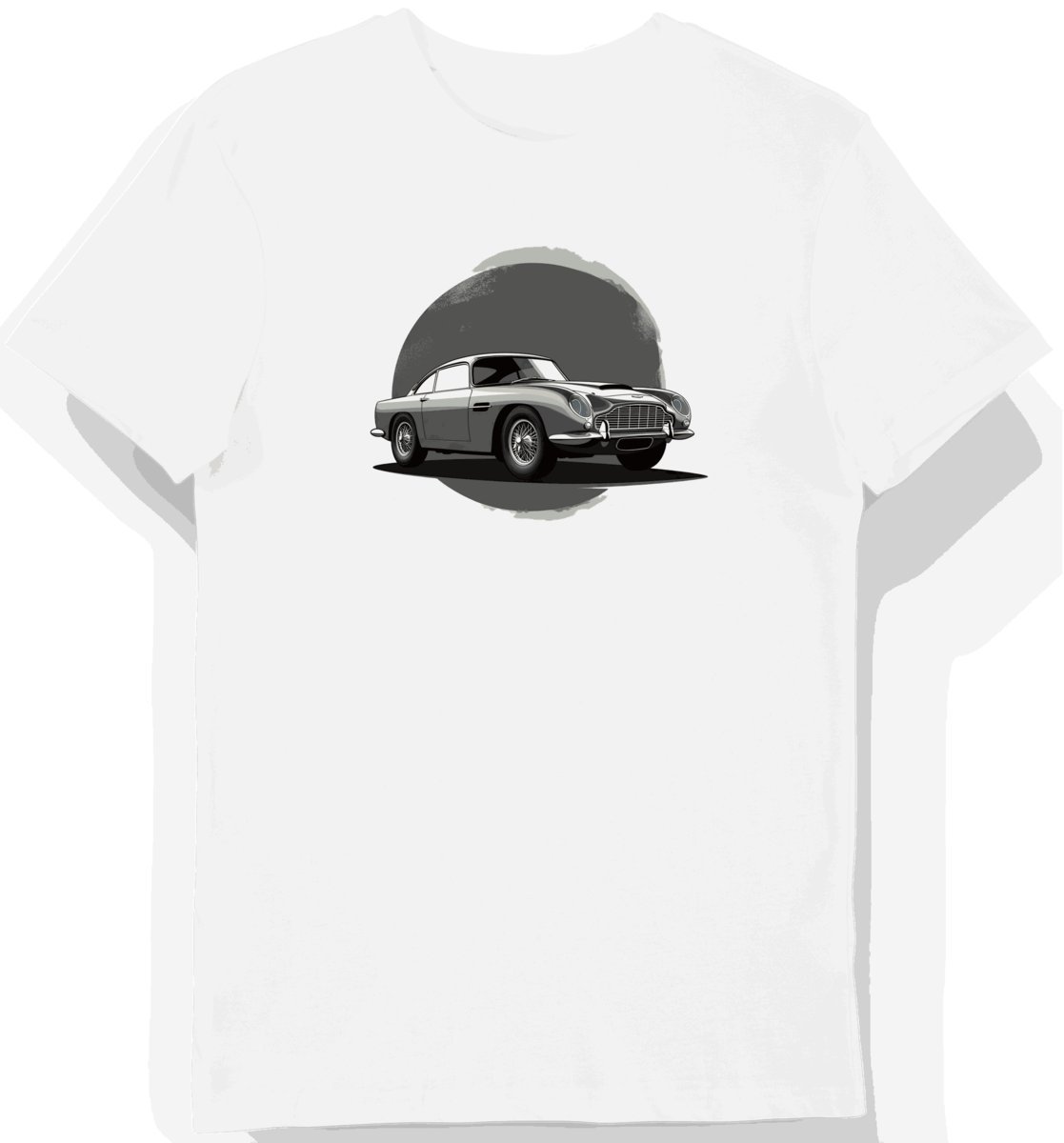 Koszulka męska biała z motywem klasycznego samochodu w cieniach M