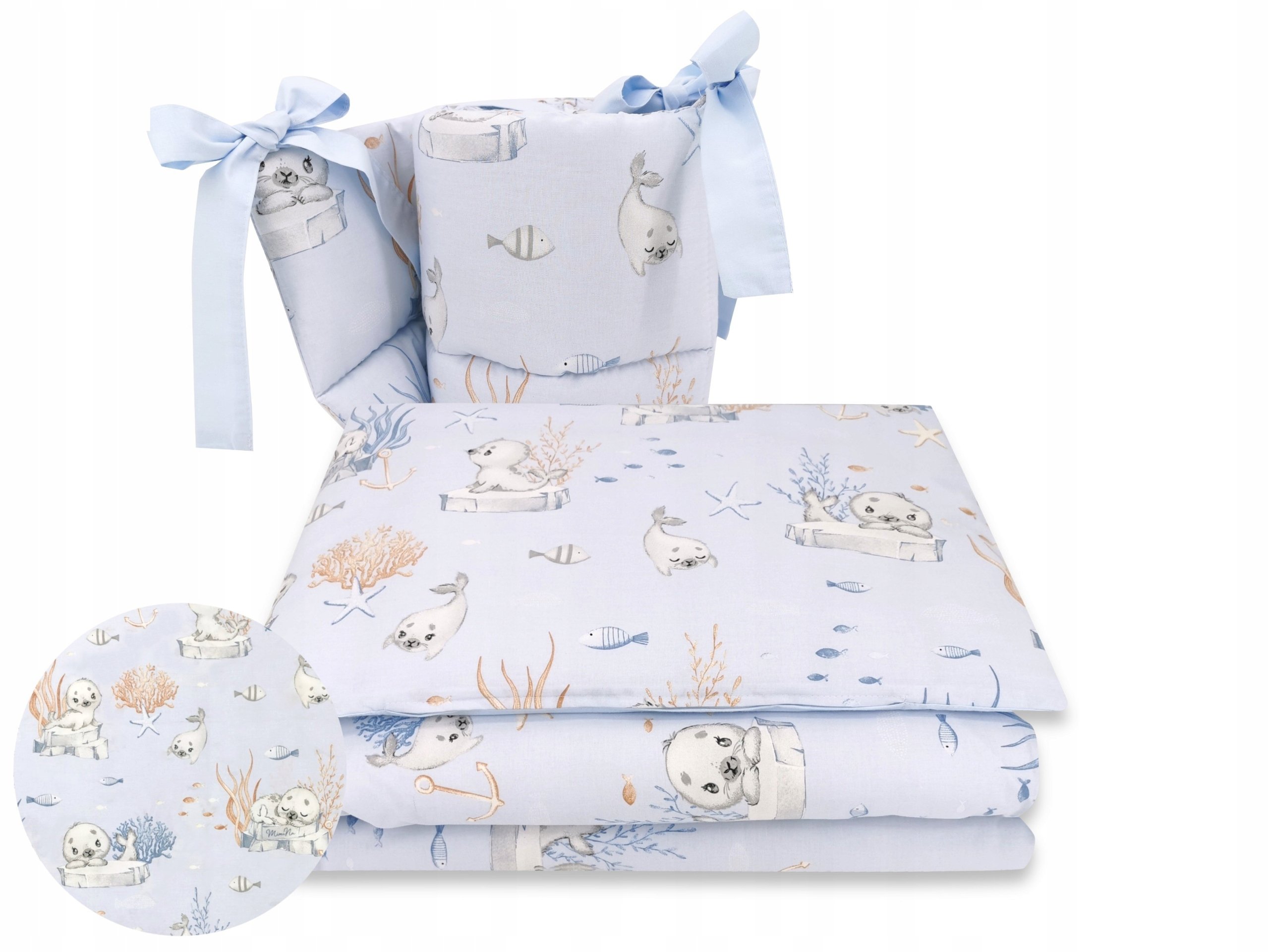 Pościel dziecięca 3 częściowa z ochraniaczem 135x100 Foczki blue Miminu