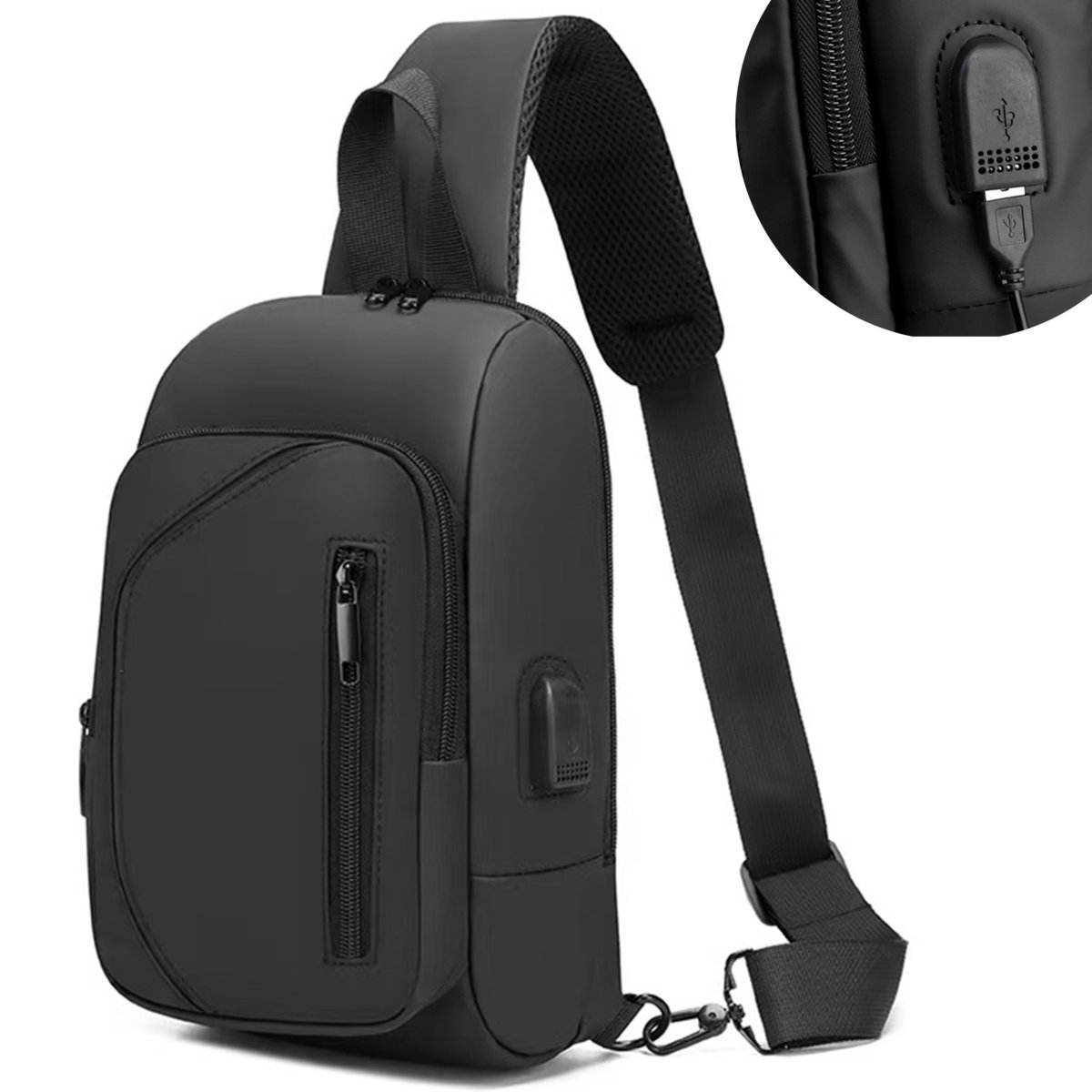 Plecak Na Ramię Nerka Czarna Saszetka Wodoodporna Wtyk Usb Na Powerbank