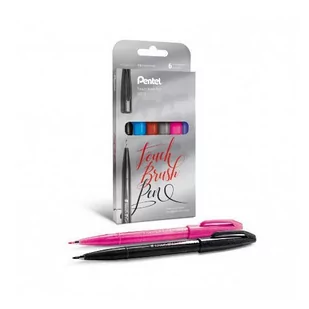 Pentel Pisaki artystyczne 6 kol Touch Brush Pen SES15C-ST6ACENPVPL - Flamastry - miniaturka - grafika 1