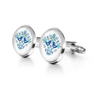 Spinki do mankietów i krawatów - Ptaszki folkowe blue - spinki do mankietów - miniaturka - grafika 1