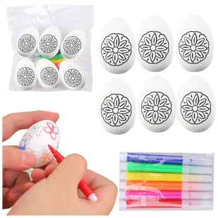 Jajka Wielkanocne Styropianowe Do Malowania Pisaki Wzór Kwiat A 6szt LEAN TOYS - Zabawki kreatywne - miniaturka - grafika 1