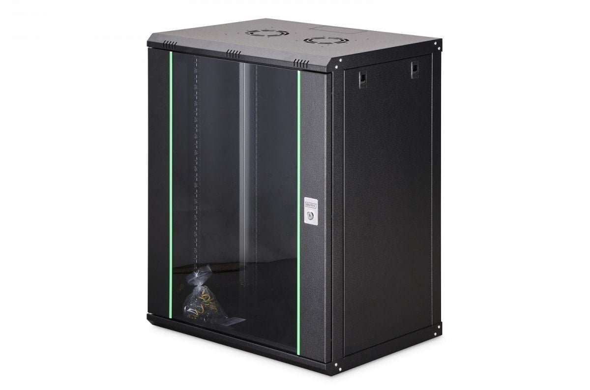 Szafa sieciowa wisząca Dynamic 19 16U rack 600x450, drzwi szyba, czarny, niezłożona, 60kg DN-37113
