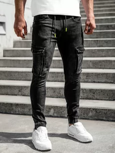 Czarne spodnie jeansowe joggery bojówki męskie Denley KA9582 - Spodnie męskie - miniaturka - grafika 1