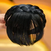 Pozostałe akcesoria fryzjerskie - TEMU Opaska z Syntetycznymi Grzywkami, Przednie Włosy do Nakładania – Dla Kobiet i Dziewczyn na Cosplay/Wesele/Imprezy (Czarna) - miniaturka - grafika 1