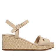 Sandały damskie - Sandały Tommy Hilfiger Mid Woven Wedge Espad Fringe FW0FW09470 Beżowy - miniaturka - grafika 1