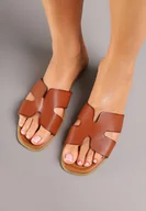 Klapki i japonki damskie - Brązowe Minimalistyczne Klapki na Płaskiej Podeszwie Zdobione Wycięciami Filazzia - miniaturka - grafika 1