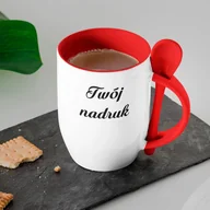 Kubki - Kubek z łyżeczką z Twoim nadrukiem - czerwone wnętrze, uszko i łyżeczka - miniaturka - grafika 1