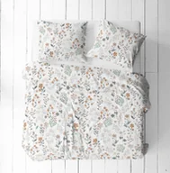 Pościel - Pościel z kory 180x200 biała miodowa szałwiowa turkusowa letnia łąka - miniaturka - grafika 1