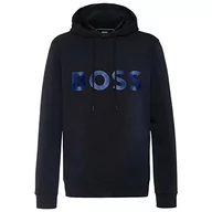 Bluzy męskie - BOSS Męska bluza z kapturem 1 Jersey, Dark Blue402, M - miniaturka - grafika 1