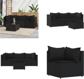 Meble ogrodowe - vidaXL 4-częściowy zestaw wypoczynkowy do ogrodu z poduszkami z czarnego polirattanu - Zestaw wypoczynkowy do ogrodu - Zestawy wypoczynkowe do ogrodu - Zestaw wypoczynkowy na zewnątrz - Zestaw wypoczynkowy na taras - miniaturka - grafika 1