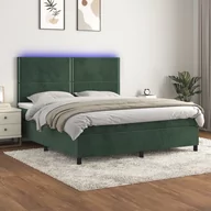 Łóżka - Łóżko kontynentalne z materacem i LED zielony aksamit 180x200cm Lumarko! - miniaturka - grafika 1