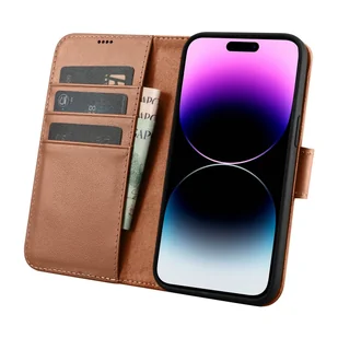 iCarer Wallet Case 2in1 etui iPhone 14 Pro Max skórzany pokrowiec z klapką Anti-RFID brązowy (WMI14220728-BN) - Etui i futerały do telefonów - miniaturka - grafika 3