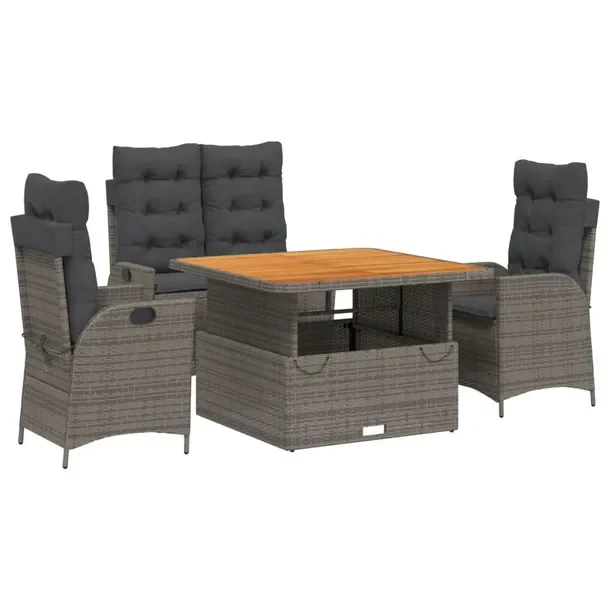 Zestaw mebli ogrodowych szary, rattan PE, stół 110 x 110 cm, ławka 104 x