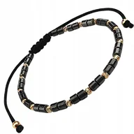 Bransoletki - Złota Bransoletka Sznurkowa Damska 585 Diamentowane Kuleczki I Hematyty 14K - miniaturka - grafika 1