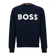 Bluzy męskie - BOSS Męska bluza WeBasicCrew Relaxed-Fit z bawełny Terry z gumowanym nadrukiem logo, Dark Blue404, 6XL - miniaturka - grafika 1