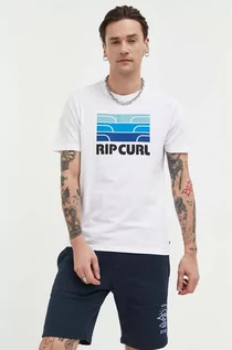 Koszulki męskie - Rip Curl t-shirt bawełniany kolor biały z nadrukiem - grafika 1