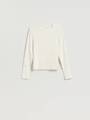 Bluzki damskie - Reserved - Longsleeve z modalem - złamana biel - miniaturka - grafika 1