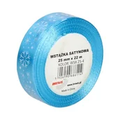 Pasmanteria - BREWIS Wstążka satynowa 25mmx22m śnieżynki biało/niebieski Brewis - miniaturka - grafika 1