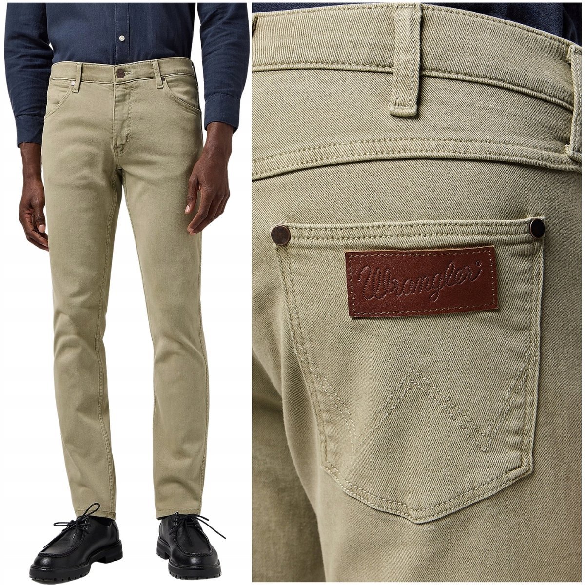 Wrangler FRONTIER Khaki proste luźne zielone spodnie materiałowe W32 L32