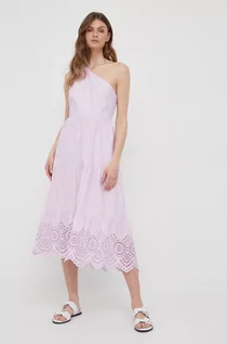 Sukienki - Gap sukienka bawełniana kolor różowy midi rozkloszowana - - grafika 1