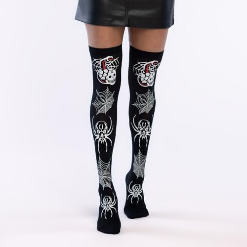 Boland - 87866 – kozaki za kolano z pająkami i siateczką, pończochy samonośne na karnawał, imprezy tematyczne, Halloween, Dia de los Muertos