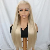 Pozostałe akcesoria fryzjerskie - TEMU Peruka z Przedłużonymi Koronkami w Kolorze Jasnoblonde, Syntetyczna, Długa Jedwabista Prosta, Odporna na Ciepło, Bezklejowa, Z Przodu Wykonana z - miniaturka - grafika 1