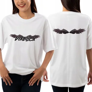 KOSZULKA DAMSKA Biała T-Shirt Oversize Boyfriend Skrzydła DIABLICA Wzory - Koszulki i topy damskie - miniaturka - grafika 1