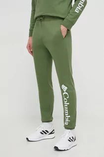 Spodnie męskie - Columbia spodnie dresowe kolor zielony z nadrukiem - grafika 1