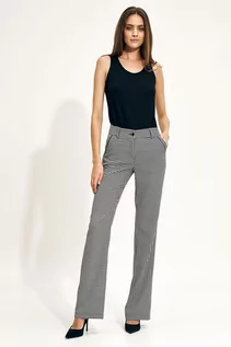 Spodnie damskie - Spodnie typu flare z kieszeniami w pepitkę (Pepitka, XXL) - grafika 1