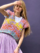 Swetry damskie - 100% wełna kolorowa kamizelka na drutach - miniaturka - grafika 1