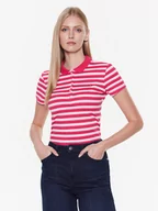Koszulki sportowe damskie - Tommy Hilfiger Polo Stripe WW0WW27151 Różowy Slim Fit - miniaturka - grafika 1