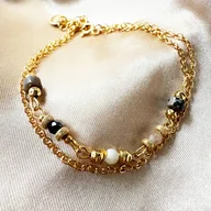 Bransoletki - GAJA- łańcuszkowa Bransoletka z kamieni , jaspis, agat, perła, onyks złoto - miniaturka - grafika 1