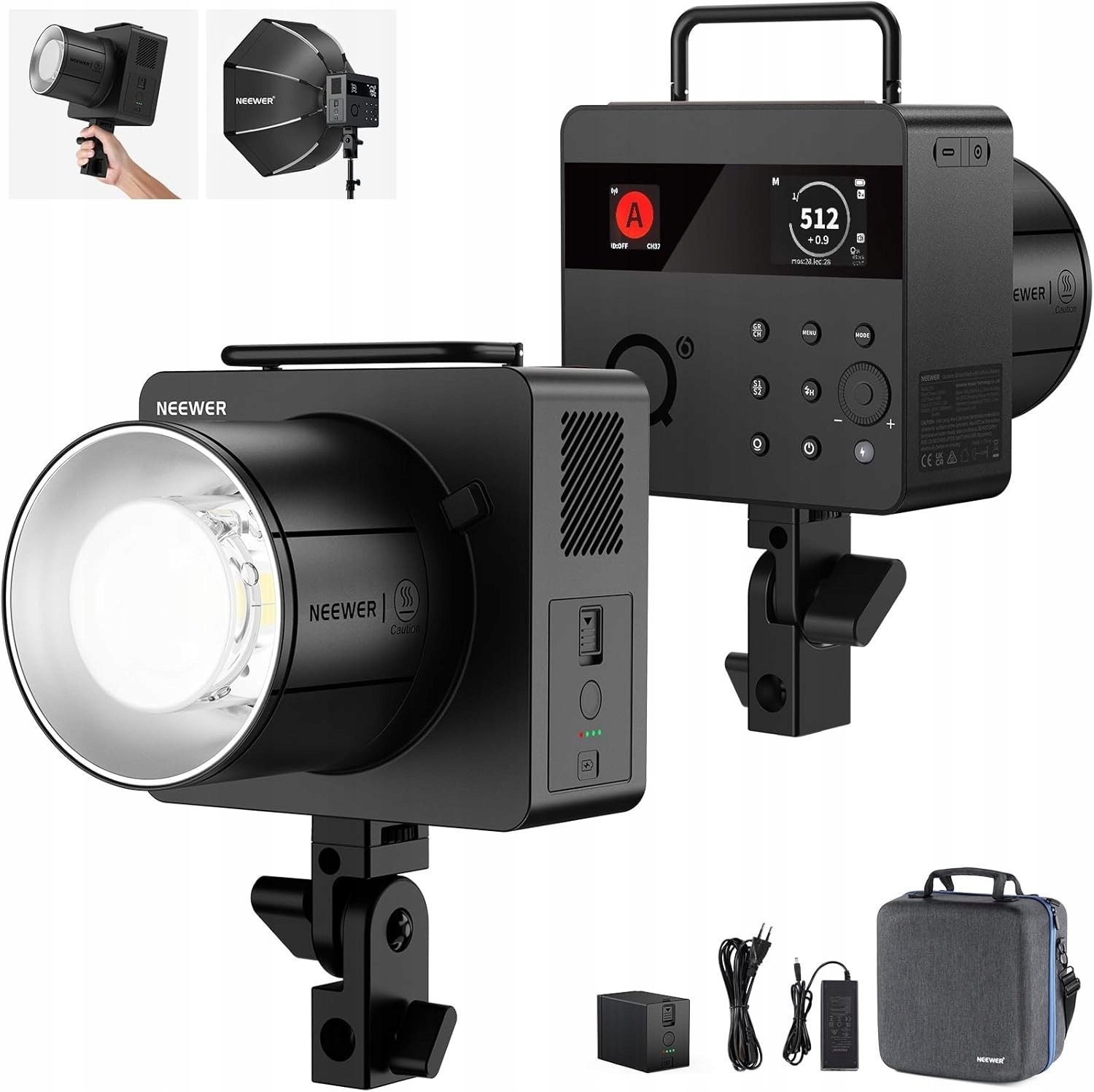 Lampa błyskowa Neewer NEEWER Q6 600W Lampa Błyskowa Plenerowa TTL HSS App Aku 3000mAh LED 30W