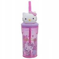 Kubki dla dzieci - HELLO KITTY RÓŻOWY KUBEK ZE SŁOMKĄ BIDON FIGURKA 3D DLA DZIEWCZYNKI 360 ML - miniaturka - grafika 1