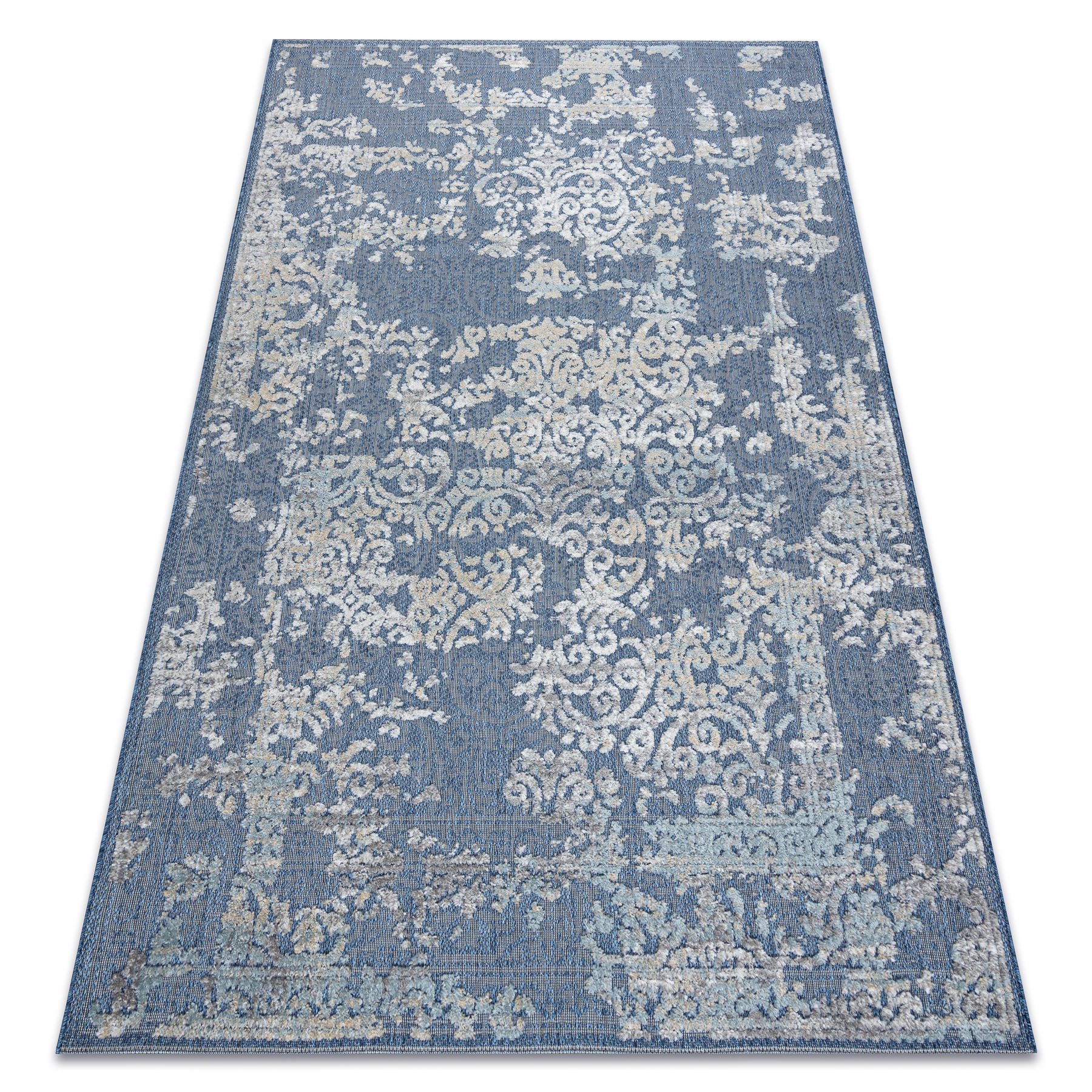 Dywan Strukturalny SOLE D3811 Ornament - płasko tkany / beż niebieski 140x190 cm