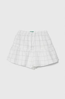 Spodnie i spodenki dla dziewczynek - United Colors of Benetton szorty lniane dziecięce kolor biały wzorzyste regulowana talia - grafika 1