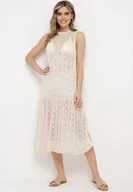 Bluzki damskie - Beżowa Ażurowa Tunika Boho bez Rękawów Kimalia - miniaturka - grafika 1