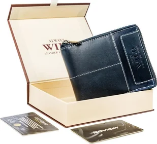 Always Wild Skórzany Portfel Męski Na Suwak Z Kontrastowymi Przeszyciami ! - Portfele - miniaturka - grafika 1