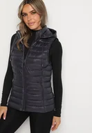 Kamizelki damskie - Ciemnoszara Klasyczna Pikowana Kamizelka na Suwak z Kapturem Mivora - miniaturka - grafika 1