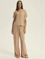 Piżamy damskie - Piżama damska krótki rękaw Corenso Esotiq ciemny beżowy XL - miniaturka - grafika 1