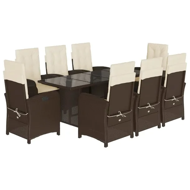 Zestaw mebli ogrodowych rattan PE czarny 6 krzeseł, 2 fotele, stół 190x8