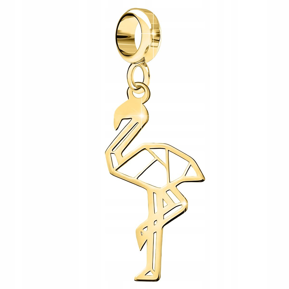 Charms Złoty Blaszka z Flamingiem Ażurowy Ptak Flaming SREBRO 925